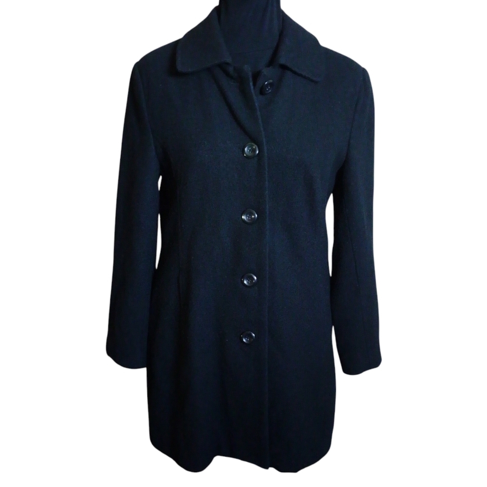 George Wool Black Button Up Peacoat Medium